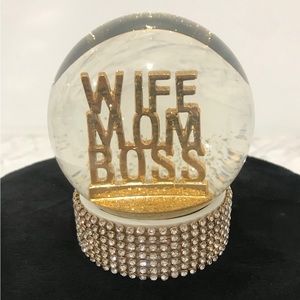 BNWT "WIFE MOM BOSS" Glass Snow Globe Gold Glitter swarovski crystal mesh